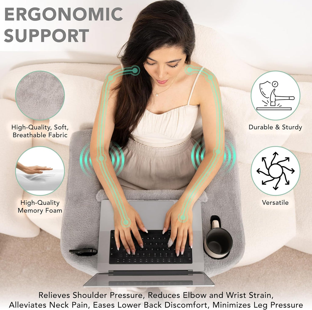 Reading Pillow for Gaming – Extra Large Lap Desk & Arm Rest with Cup & Phone Holder, Adjustable Heights, Laptop Support, Large Pockets –…