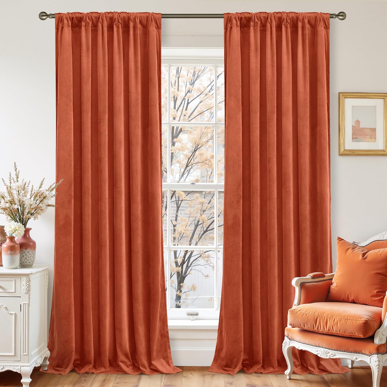 Lamit Velvet Curtains 120 Inch for Living Room, Terracotta Thermal Insulated Room Darkening Drapes Rustic Vintage Noise Reducing Panels wit…