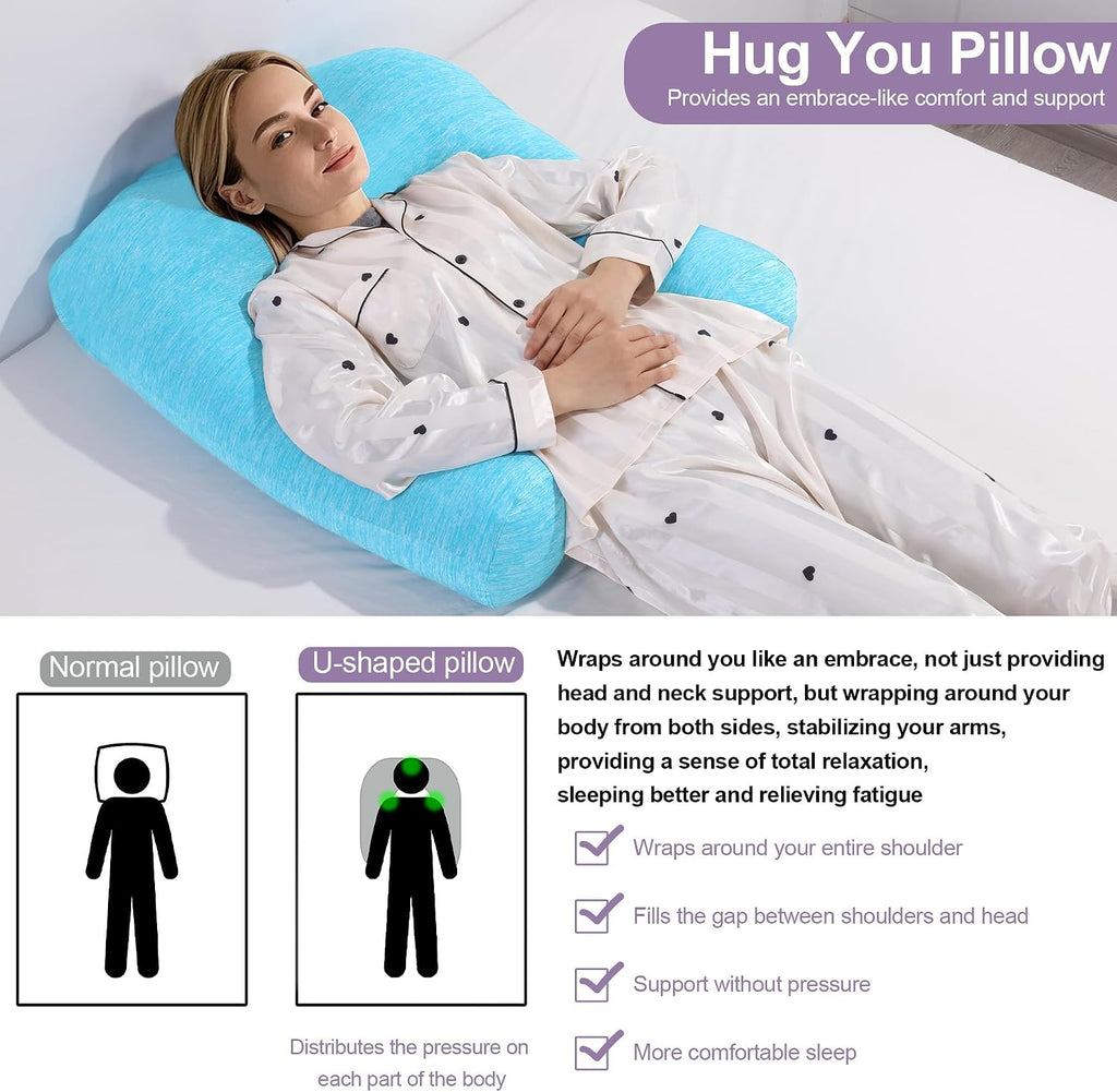 Hombys Cooling U Shaped Pillow for Neck, Contour Shoulder Pillow for Side Sleepers, Ergonomic Body Pillows for Adults, Hug Pillow with Wash…