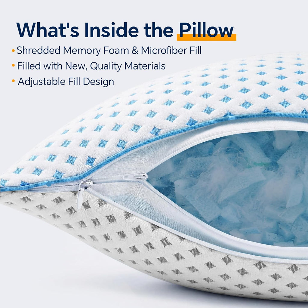 ezepilw Queen Size Pillow 1 Pack for Sleeping, Cooling Adjustable Memory Foam Pillow, Dual Fill Design Helps Maintain Shape, Breatha…