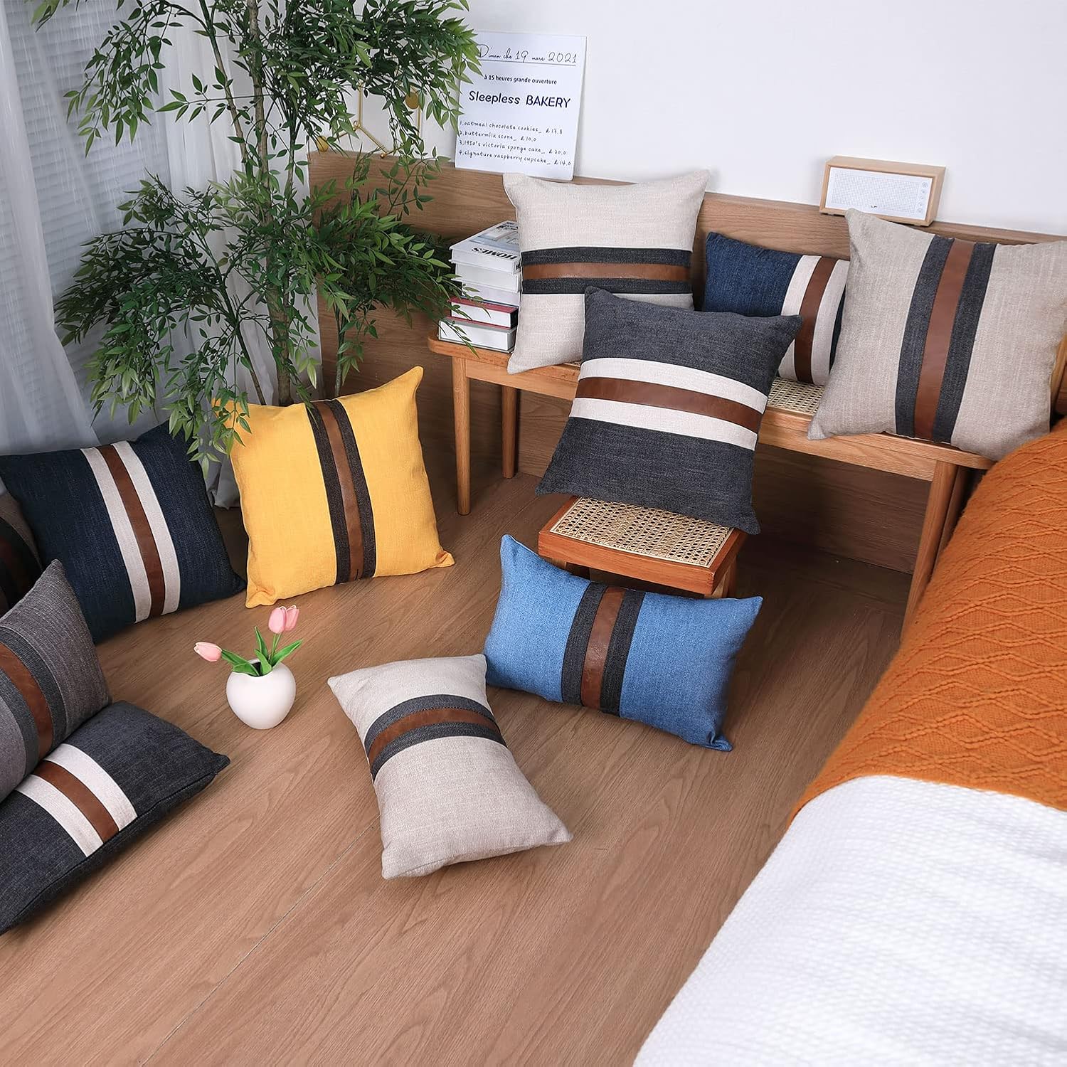 Farmhouse Decorative Outdoor Throw Pillow Covers for Couch Sofa Bed Brown Faux Leather Accent Pillow Cover Modern Decor Pillow Case 20 x…