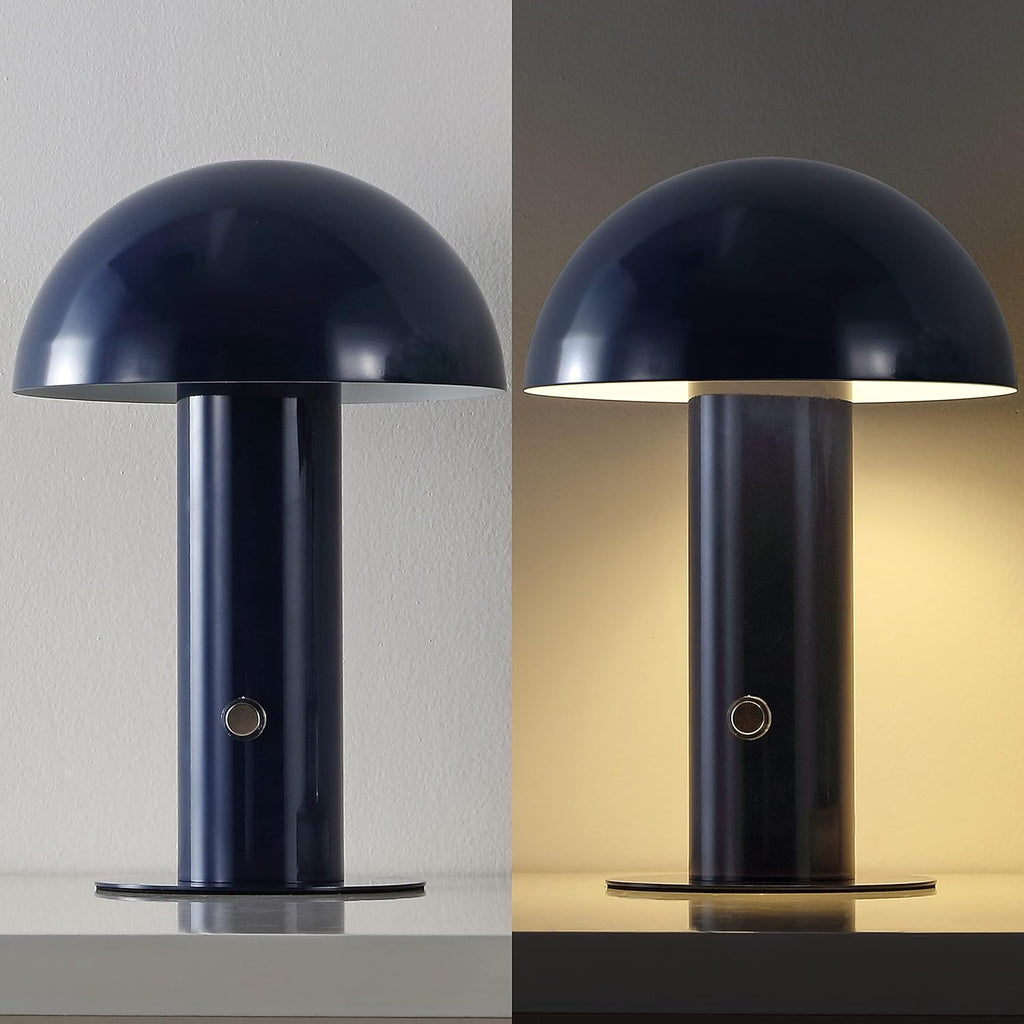 JONATHAN Y 10.75" Navy Rechargeable LED Mushroom Table Lamp, Cordless Portable Bedside Lamp for Living Room Bedroom, 3-Way Dimmable…