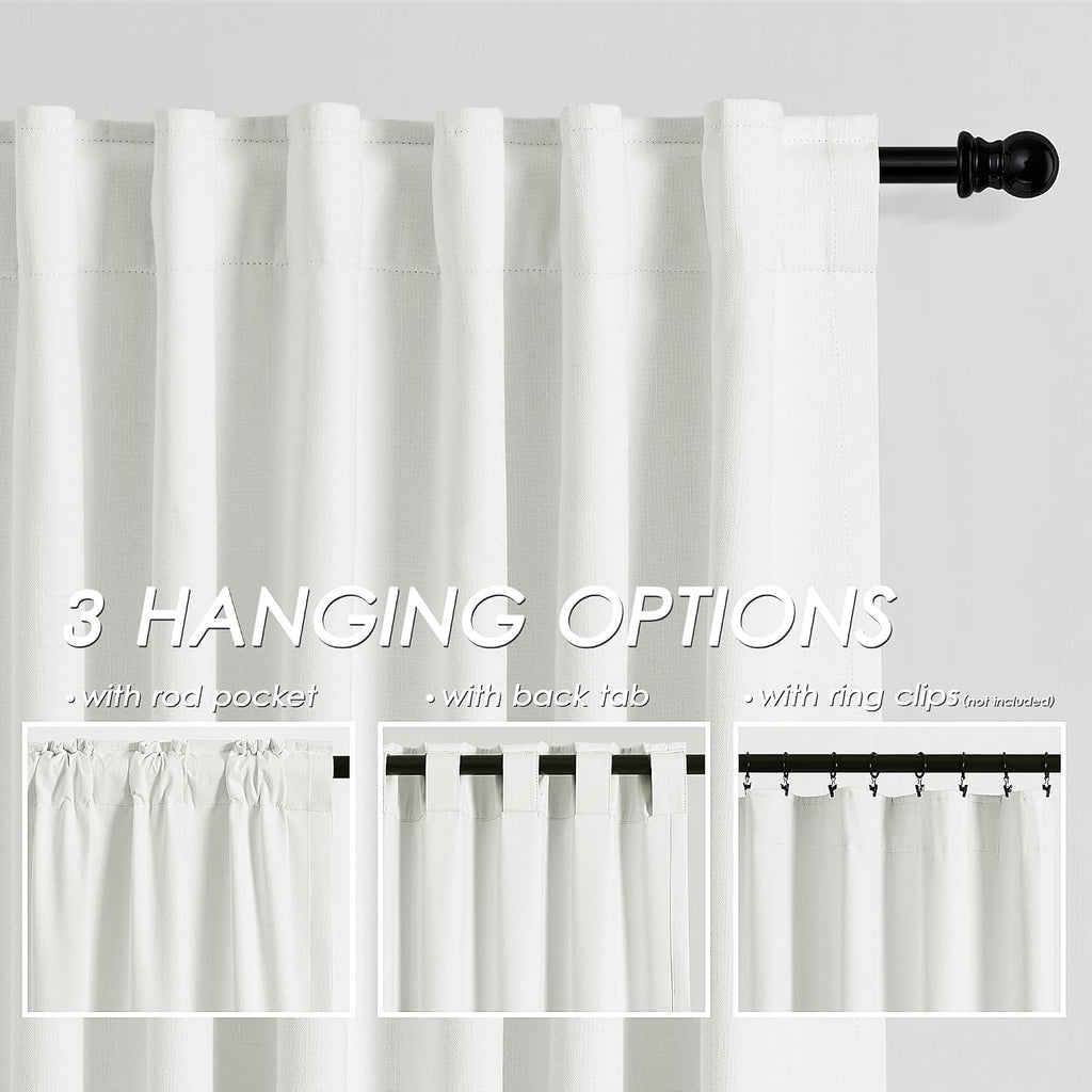 Nanspring 100% Blackout Linen Curtains 84 Inch Length 2 Panels Ivory Light Blocking Darkening Living Room Curtains 84 Inches Long Elegant M…