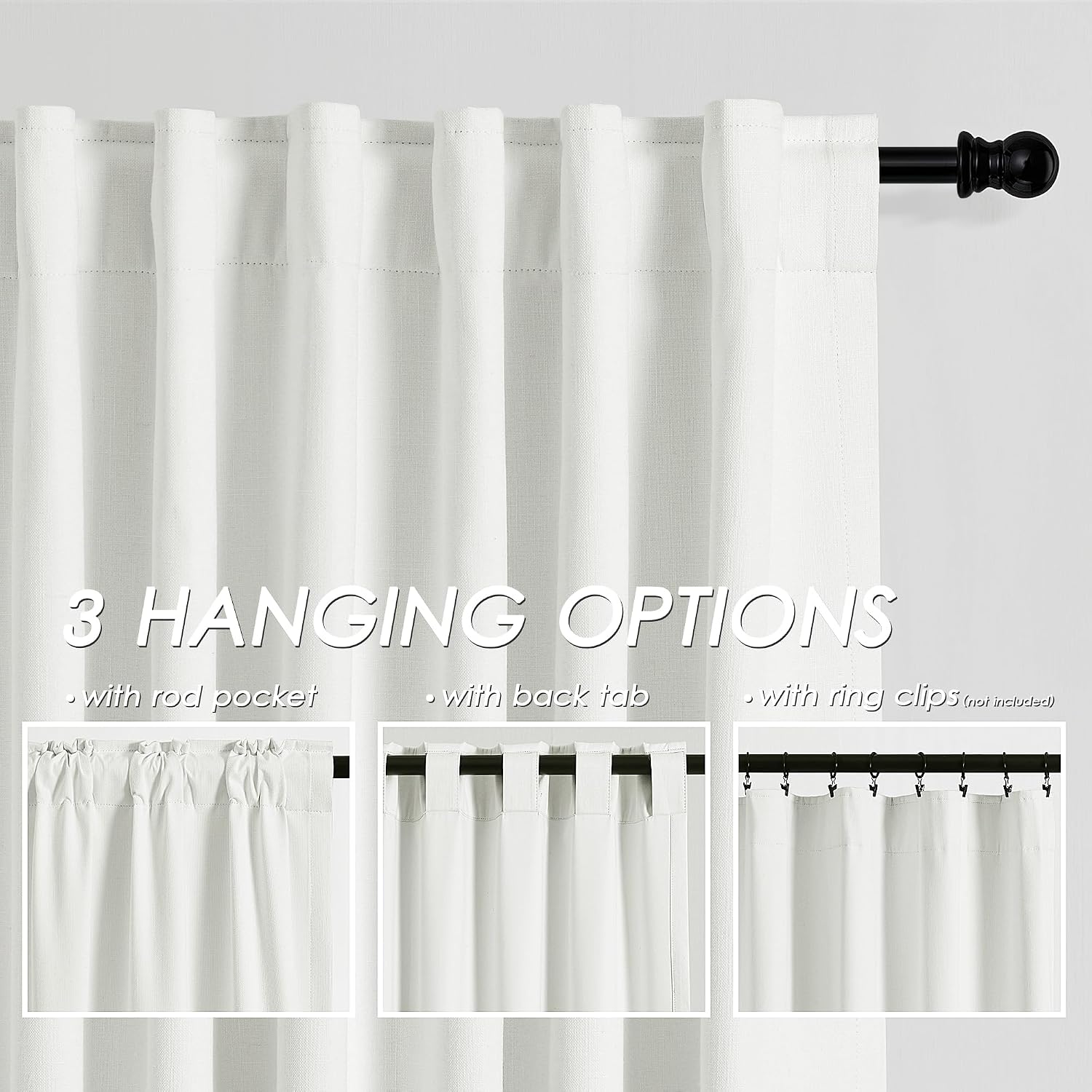 Nanspring 100% Blackout Linen Curtains 84 Inch Length 2 Panels Ivory Light Blocking Darkening Living Room Curtains 84 Inches Long Elegant M…