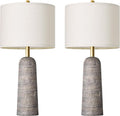 BOBOMOMO 27.25" Modern Table Lamp Set of 2, Light Grey Resin Table Lamps with Stone Look, Lamps for Living Room with Linen Shades…