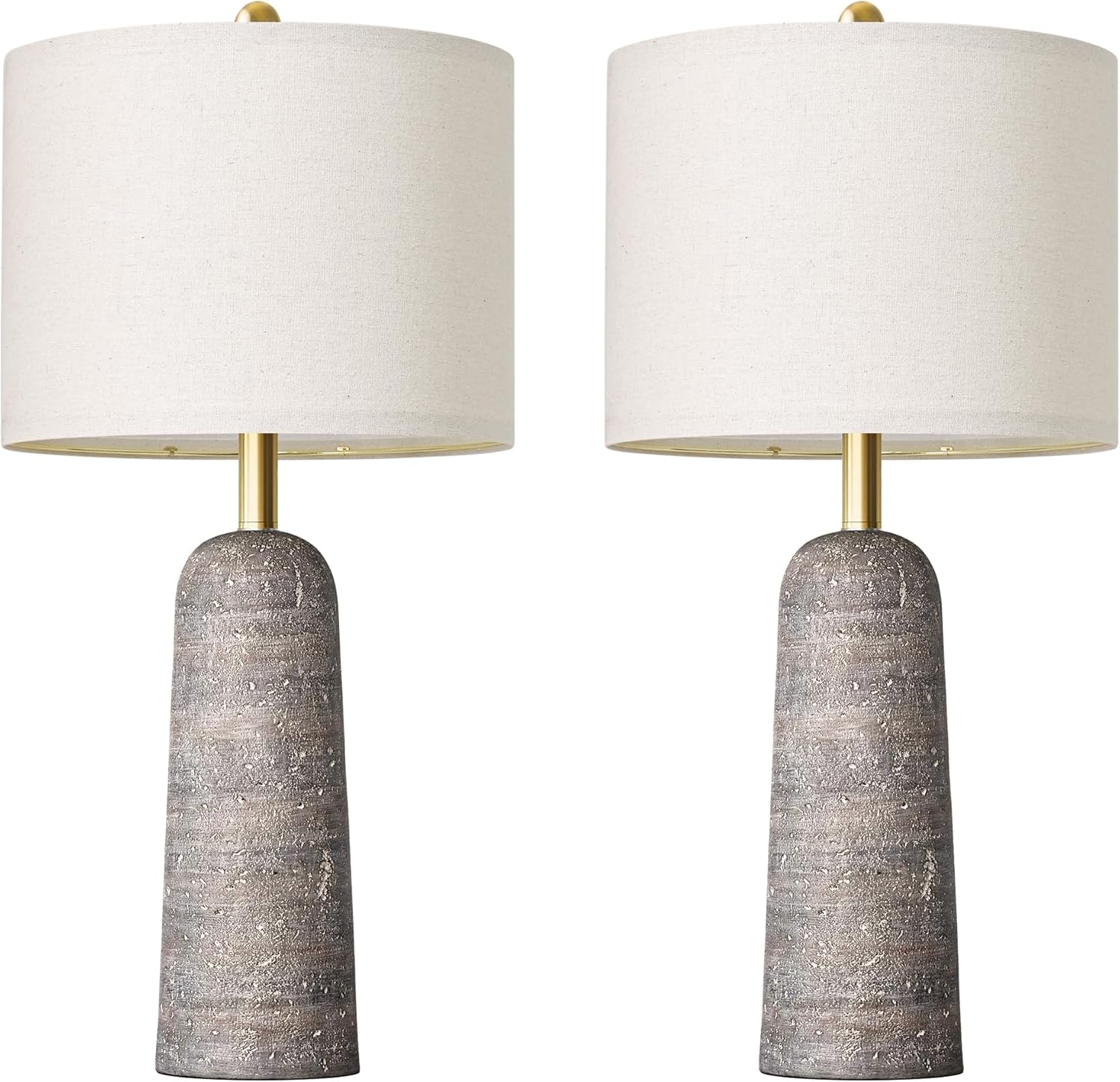 BOBOMOMO 27.25" Modern Table Lamp Set of 2, Light Grey Resin Table Lamps with Stone Look, Lamps for Living Room with Linen Shades…