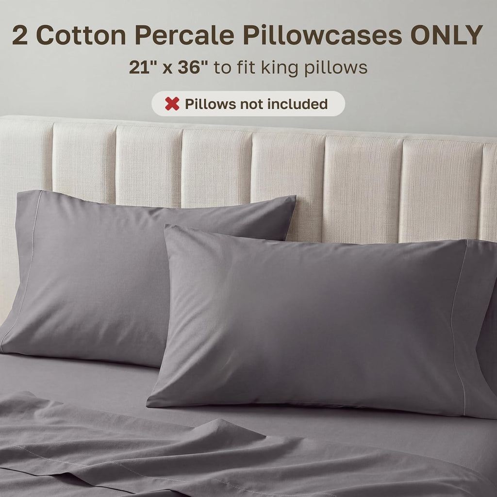 CaliforniaDesignDen California Design Den 100% Egyptian Cotton King Pillow Cases Set of 2 - Crisp Percale Feel, Soft & Breathable King Pill…