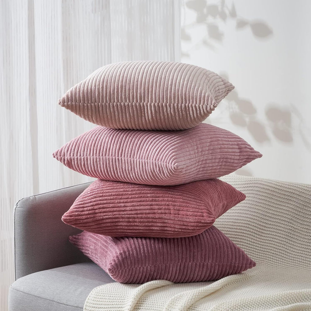 Topfinel Throw Pillow Cover 4pc Set - Multi Pink Combo - 26" x 26" Solid Cozy Corduroy Square Accent Decorative Cushion Case for Couch Sofa…