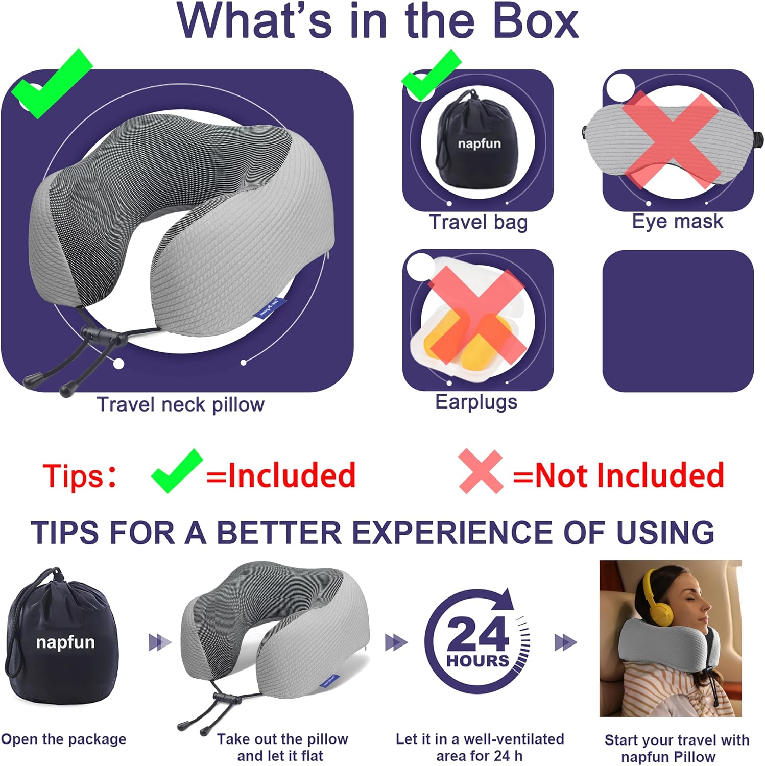 napfun Neck Pillow for Traveling, Upgraded Travel Neck Pillow for Airplane 100% Pure Memory Foam Travel Pillow for Flight Headrest Sleep…