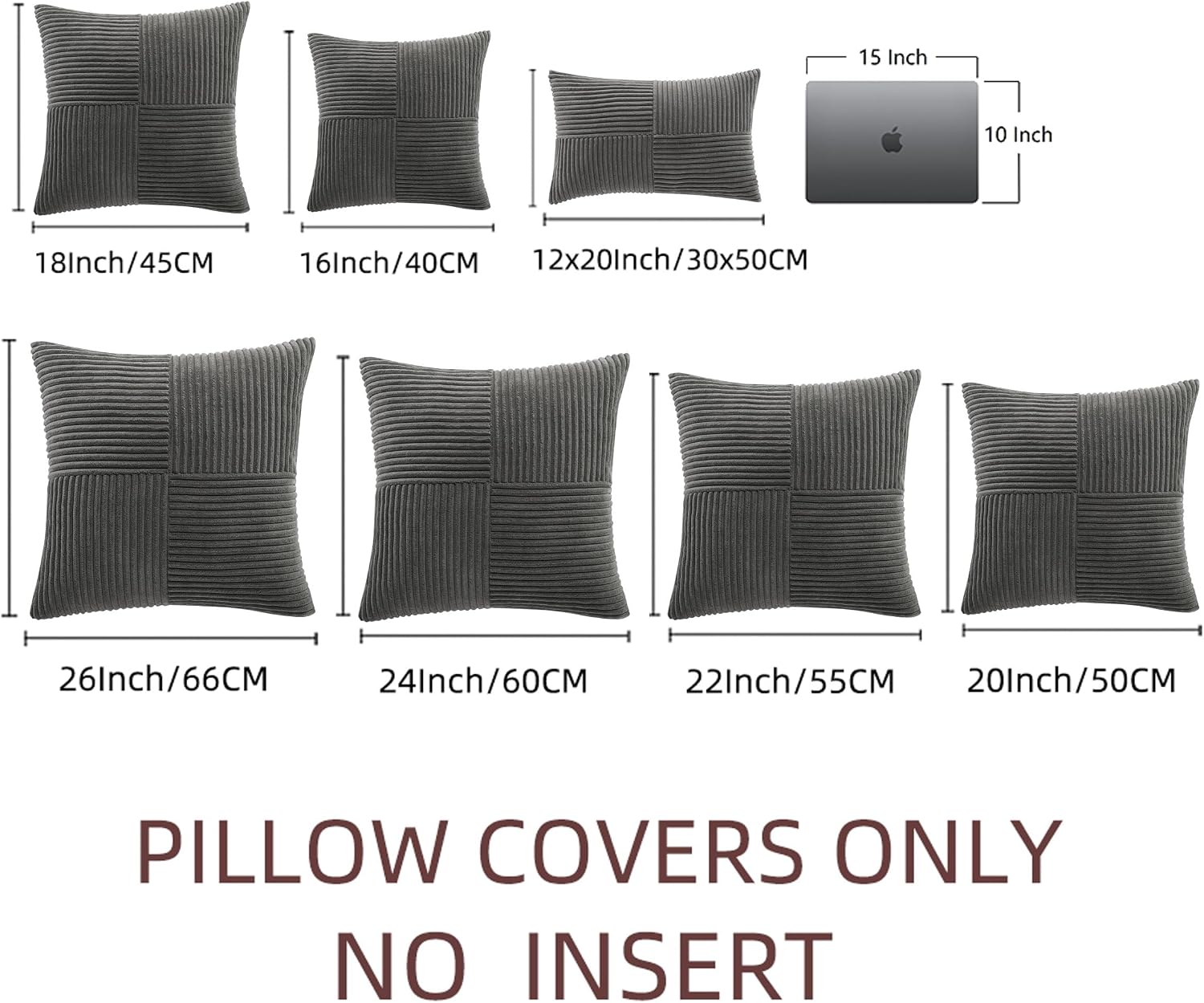 Fancy Homi 2 Packs Dark Gray Big Decorative Throw Pillow Covers 24x24 Inch for Couch Bed Sofa, Rustic Farmhouse Boho Home Decor, Soft…