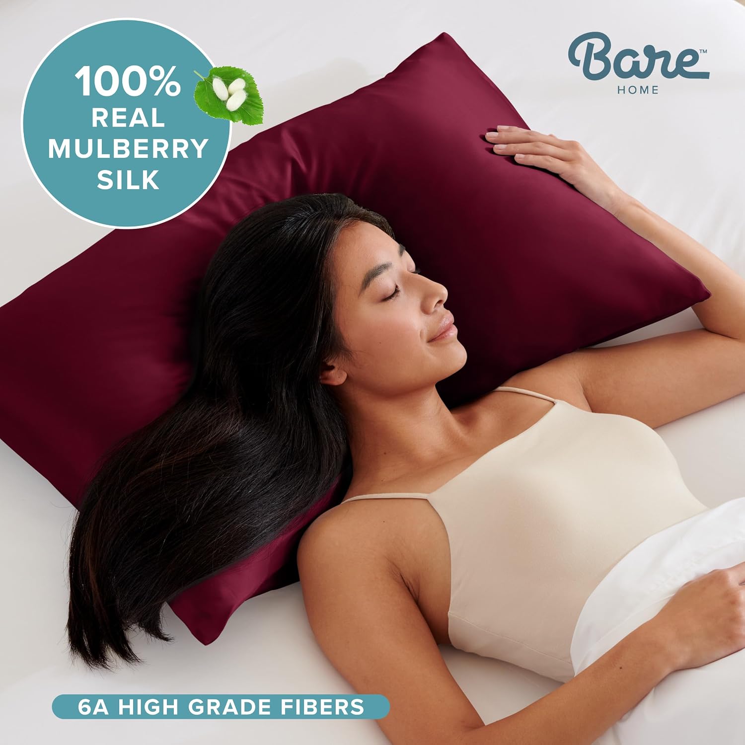 BareHome Bare Home 100% Mulberry Silk Pillowcase for Hair and Skin - Ultra 6A Grade 19 Momme Silk Pillow Case - Hidden Zipper - Breathable…