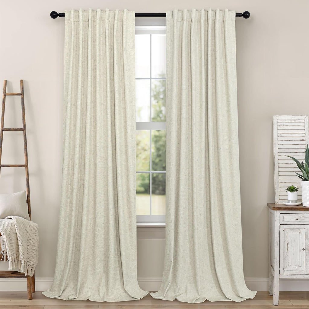 Pitalk 102 Inch Long Curtains for Bedroom Living Room Darkening Blackout Thermal Thick Linen Textured Luxury Curtain Drape for Sliding Glas…