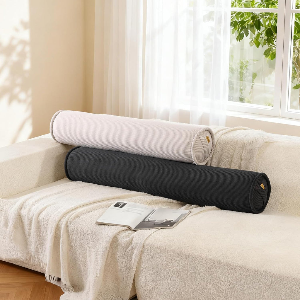 Body Pillow for Adults – Corduroy Long Round Bolster Pillow for Bed, Cuddle Pillow with Full Support for Side Sleepers & Restful Sleep,47…