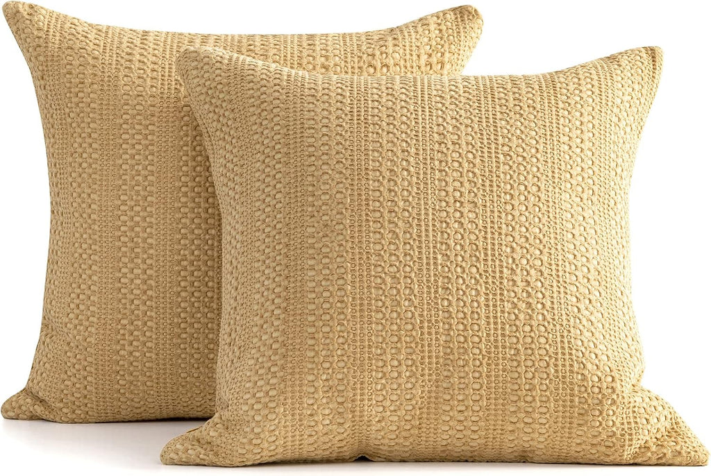 Cocoploceus 18x18 Throw Pillow Covers Set of 2 Boho Decorative Pillow Shams Stone Washed Cotton Pillowcase Waffle Square for Couch Sofa Cha…