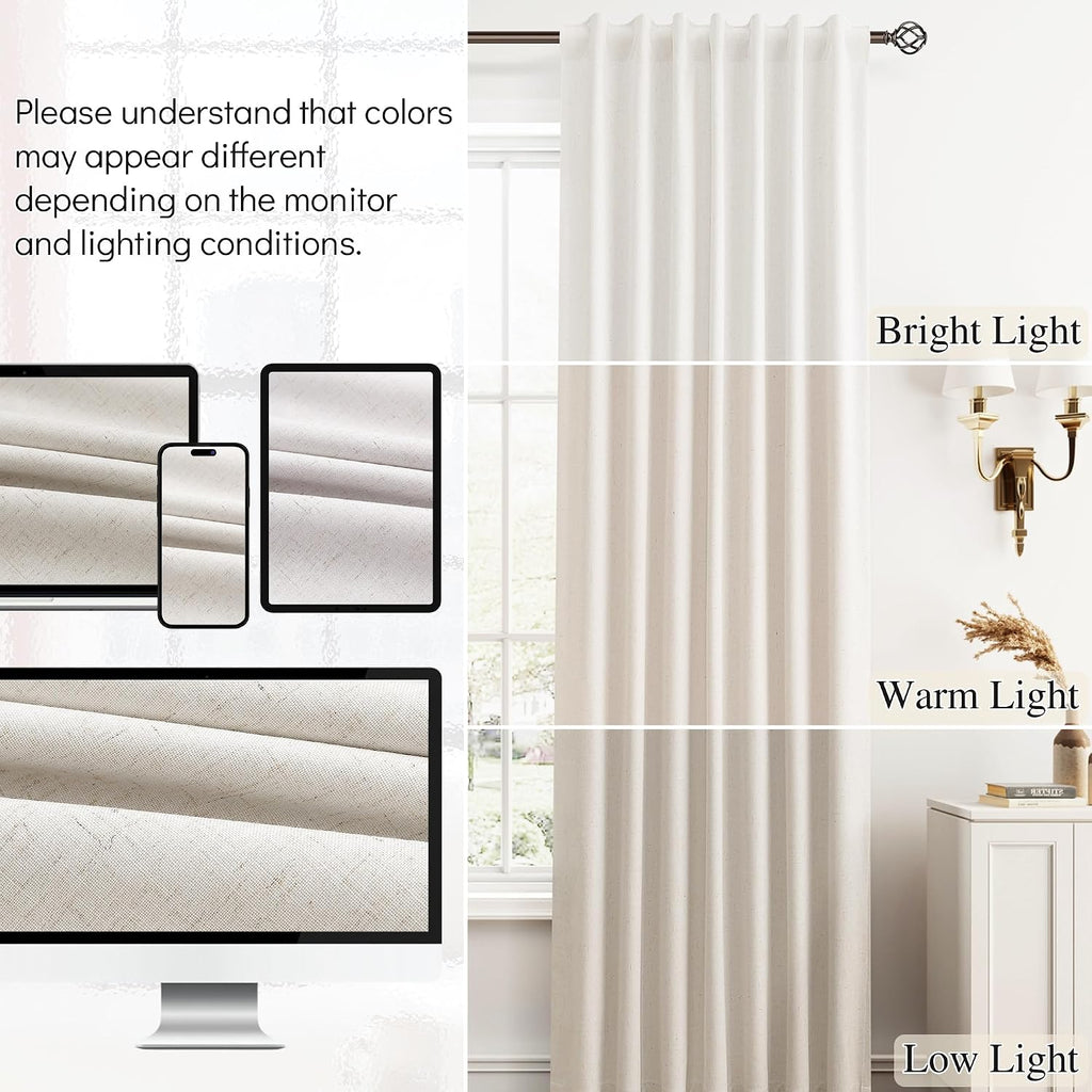 Guken Cream Linen 100% Blackout Curtains 72 Inch Long 2 Panels Set Beige Textured Black Out Soundproof Thermal Insulated Curtains for Livin…