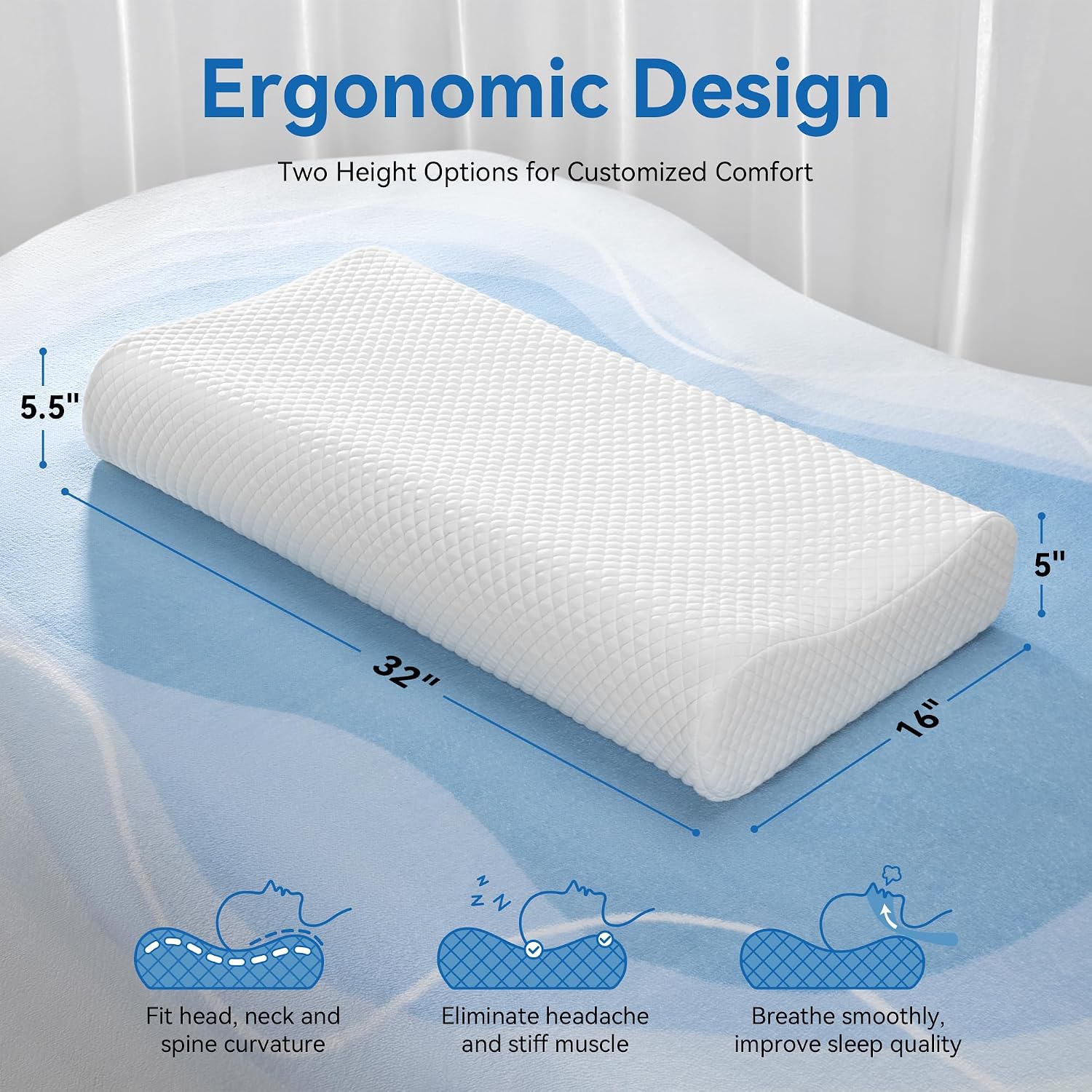 Amaeromax AM AEROMAX 32" King Size Contour Memory Foam Pillow, Cervical Pillow for Neck, Neck Orthopedic Sleeping Pillows for Side, Back a…