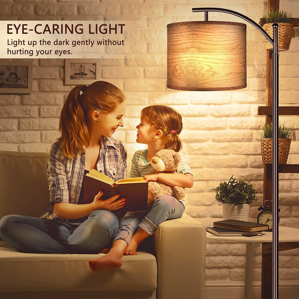 Floor Lamp for Living Room, LED Standing Lamp Tall Industrial Floor Lamp Reading for Bedroom, Office (9W LED Bulb, Wood Grain Lampshade…