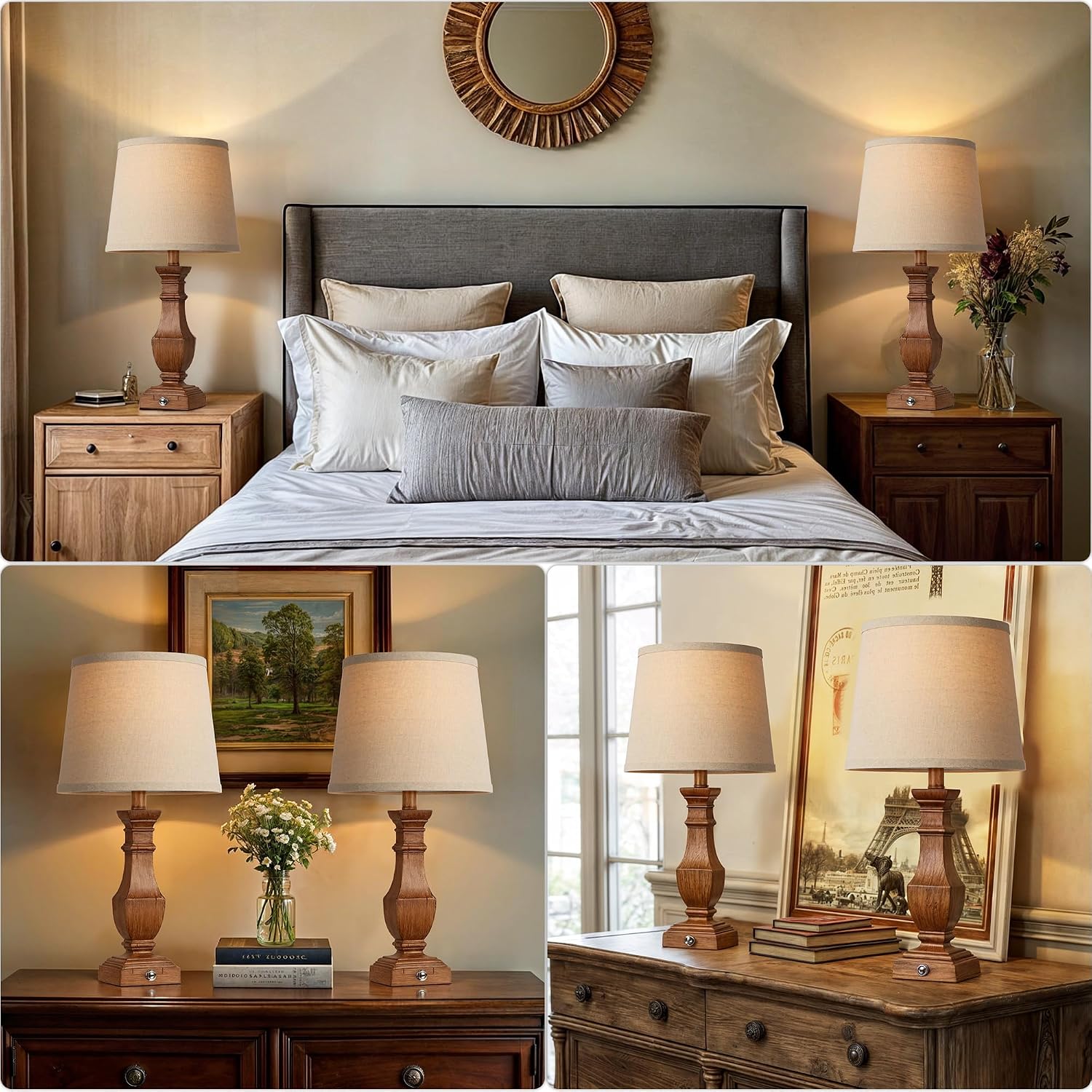 ROTTOGOON Dimmable Table Lamps Set of 2, Rustic Farmhouse Table Lamps for Living Room Bedroom, Bedside Desk Lamps for end Tables, Touch…