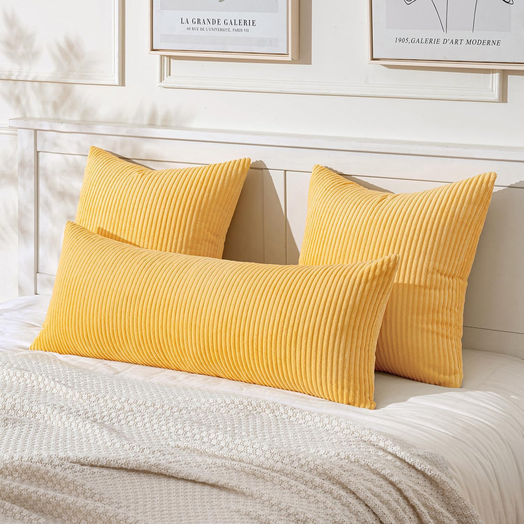 MIULEE Decorative Long Body Lumbar Throw Pillow Cover 14x36 Inch for Bed Couch Bedroom Bench, Soft Corduroy Rectangle Golden Yellow…