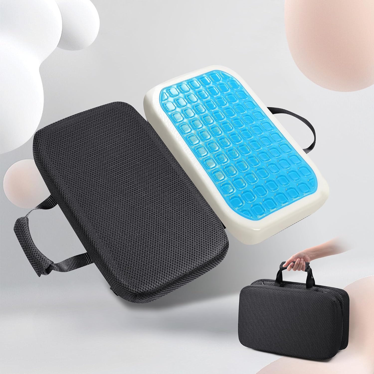 Gel Memory Foam Seat Cushion with Washable Cover Non-Slip Thick Chair Cushion with Portable Handle & Storage Pocket Adjustable Chair Pad…