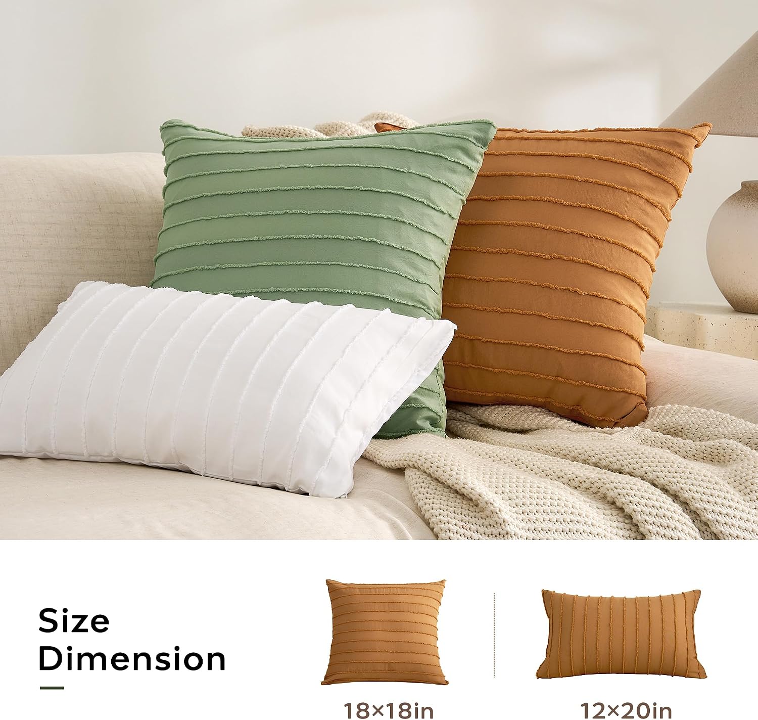 Jellymoni 2 Pack Rust Pillowcases 12" x20", Soft Microfiber Striped Tufted Pillow Covers(Pillows are not Included) 2 Pack 20 inches