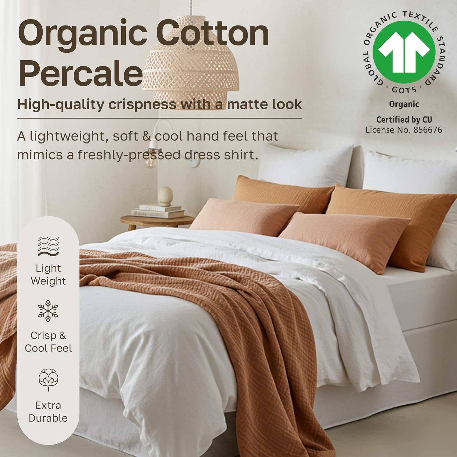 CaliforniaDesignDen California Design Den Twin Size Sheets Set - Soft 100% Organic Cotton Sheets with Deep Pockets, Crisp Percale, Breathab…