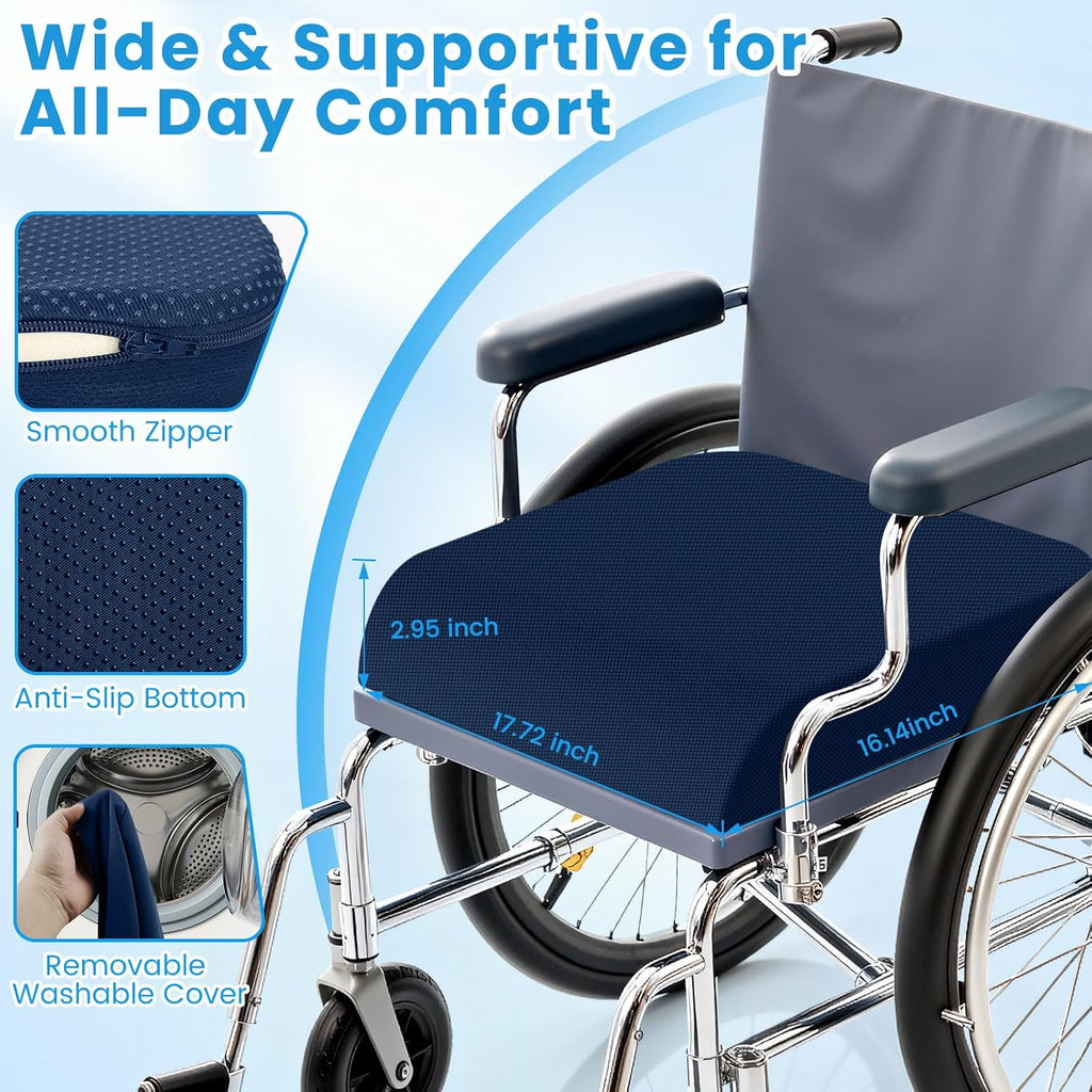 Wheelchair Seat Cushion - Cooling Gel & Memory Foam Office Chair Cushion with Non-Slip Bottom & Washable Cover, Ergonomic Car Seat Pillow…