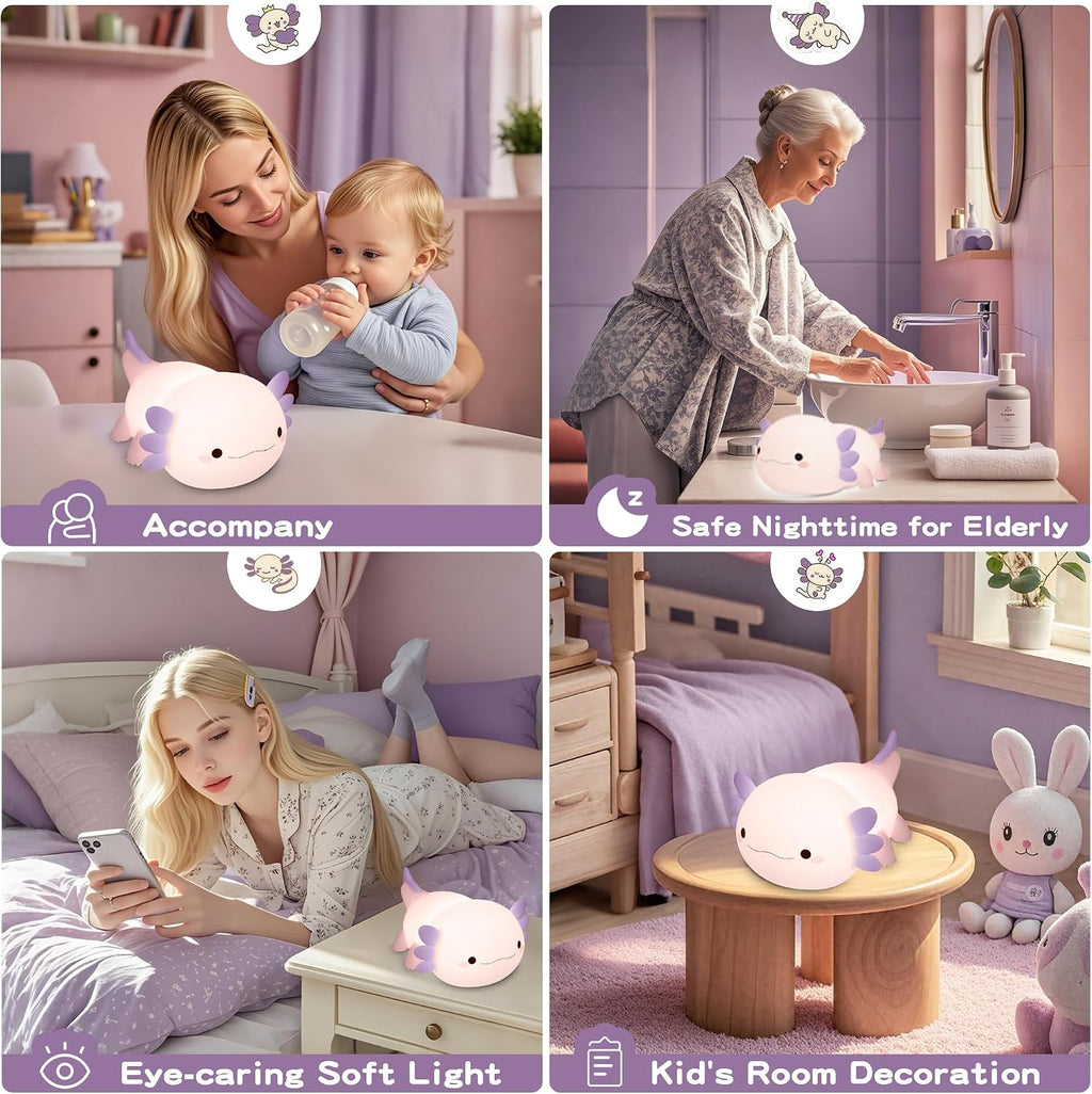 FAMIDUO-BrightenYourLife FAMIDUO Axolotl Night Light for Kids, Cute Purple Axolotl Lamp, LED Squishy Nursery Nightlight, Soft Silicone Novelt…