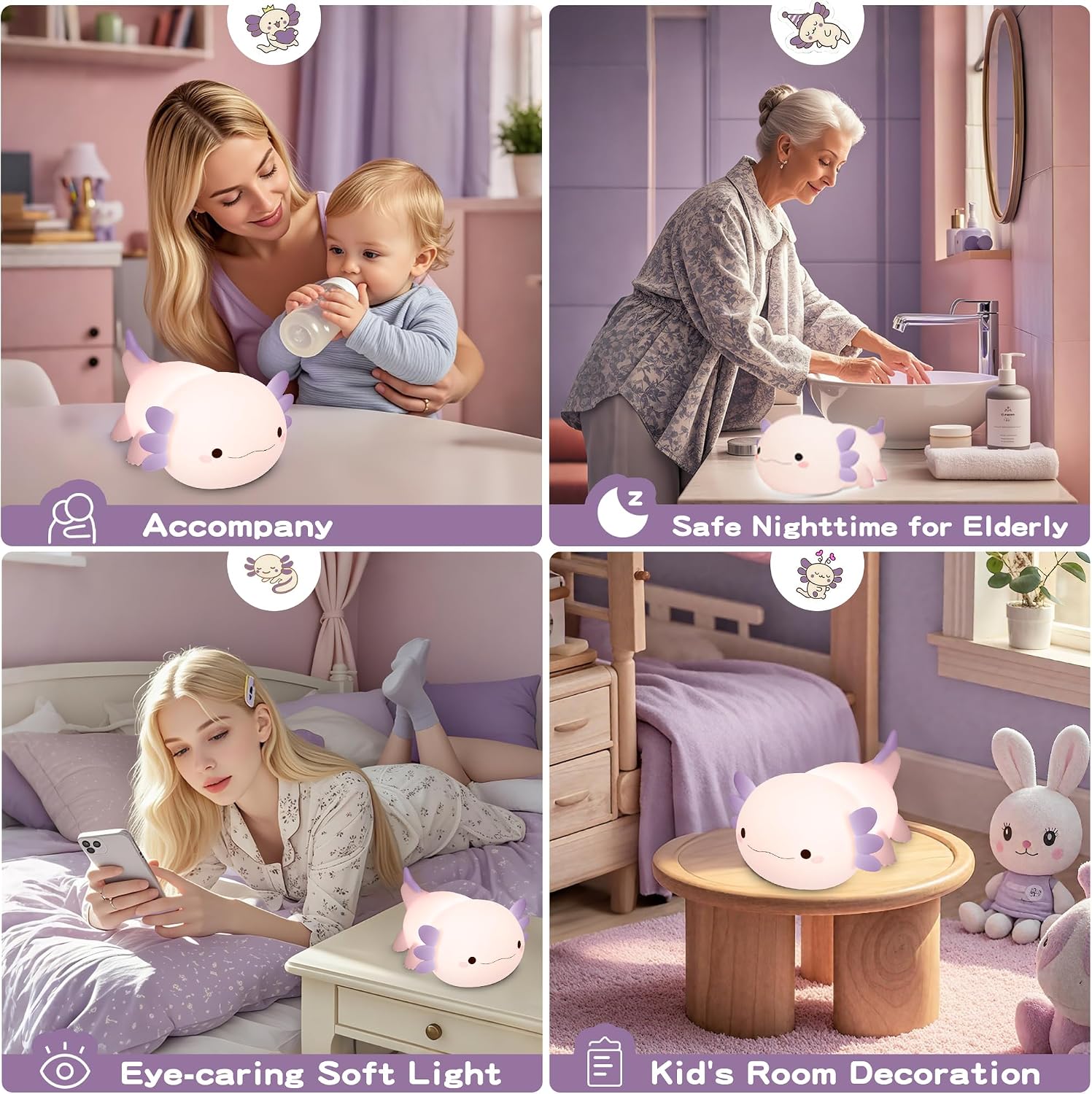 FAMIDUO-BrightenYourLife FAMIDUO Axolotl Night Light for Kids, Cute Purple Axolotl Lamp, LED Squishy Nursery Nightlight, Soft Silicone Novelt…