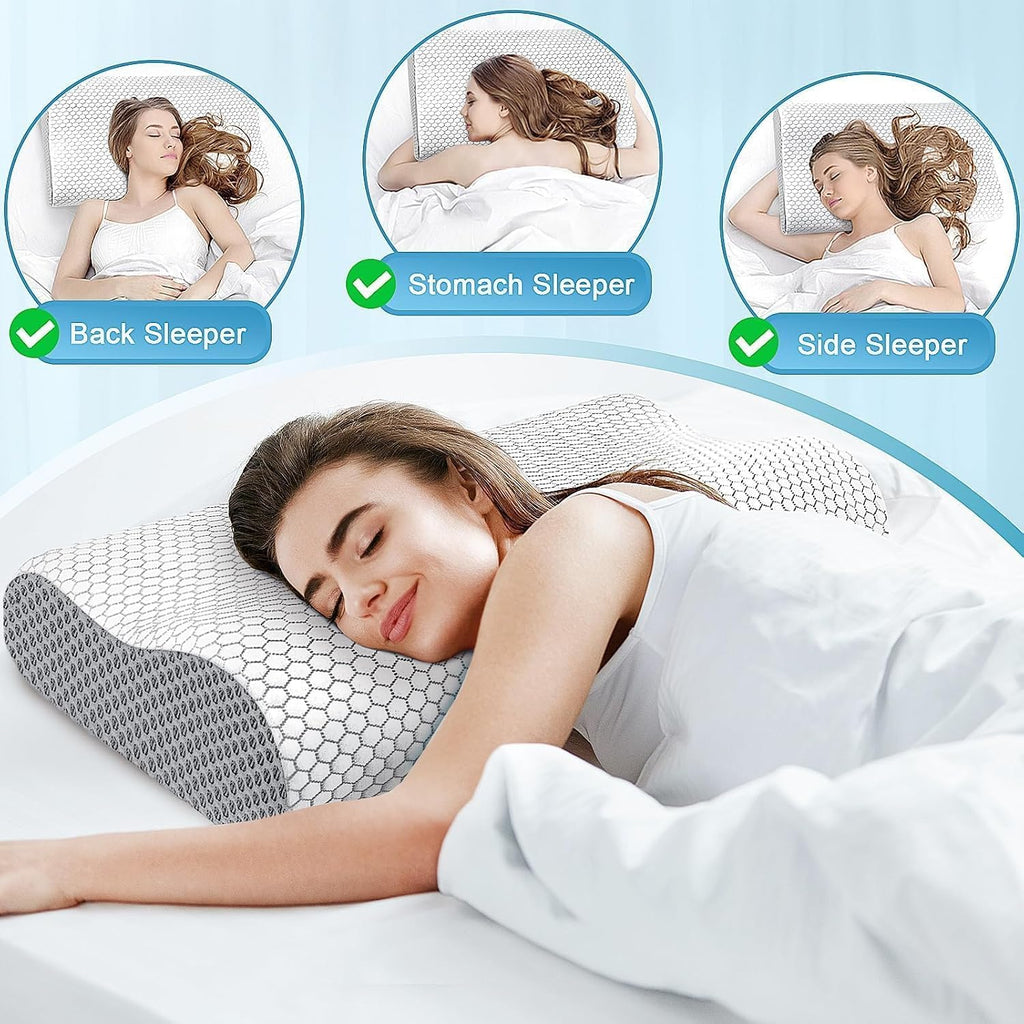 CloudBliss Memory Foam Pillow, Ergonomic Neck Contour Cervical Pillow for Back and Shoulder Pain, Orthopedic Pillow for Neck, for Sleeping…