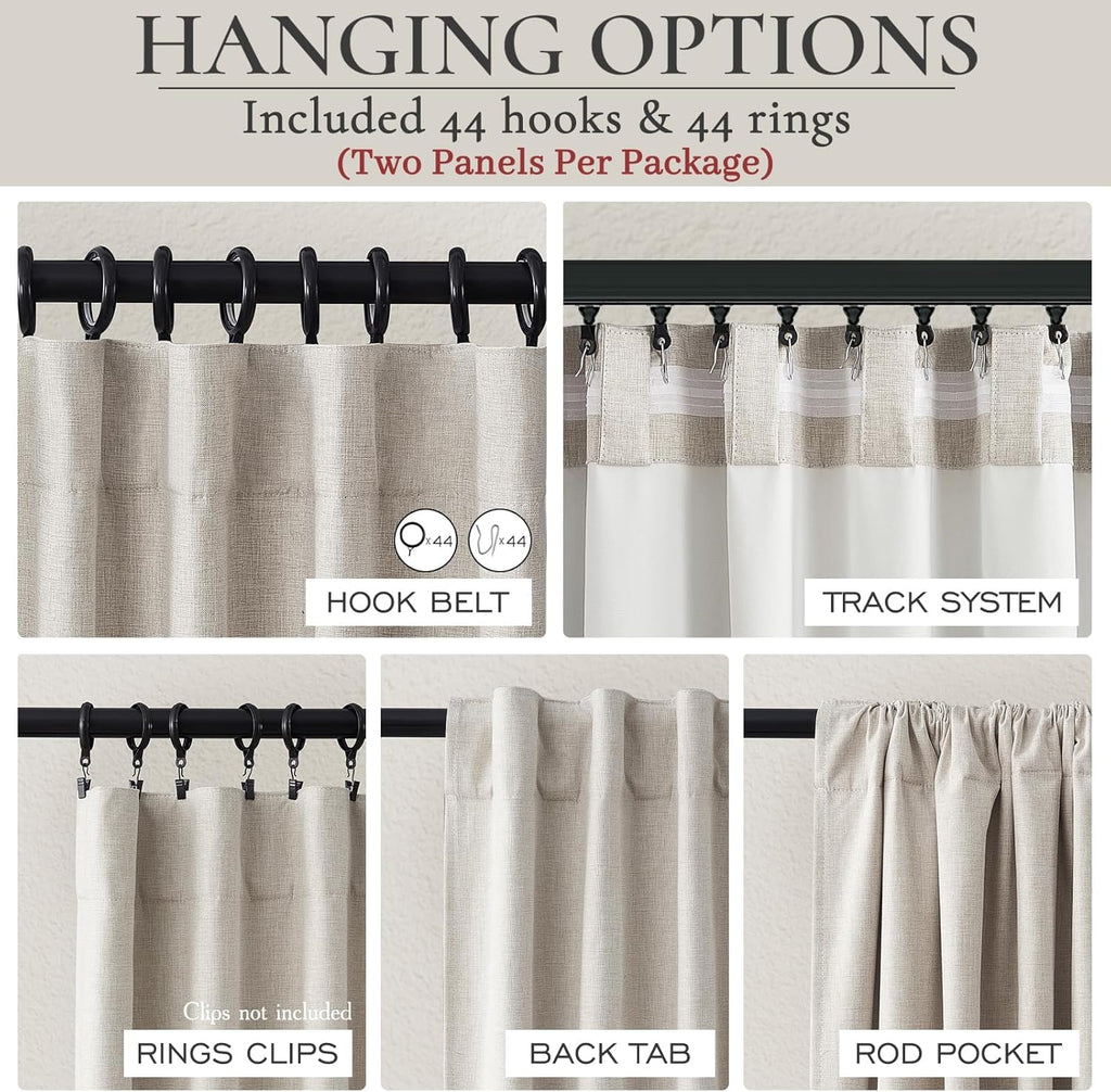 Qjmydeco Extra Wide 70 Inch Length Blackout Curtains & Drapes 108 Inches Long 2 Panels Set for Sliding Glass Doors, Modern Pleated Linen Ble…