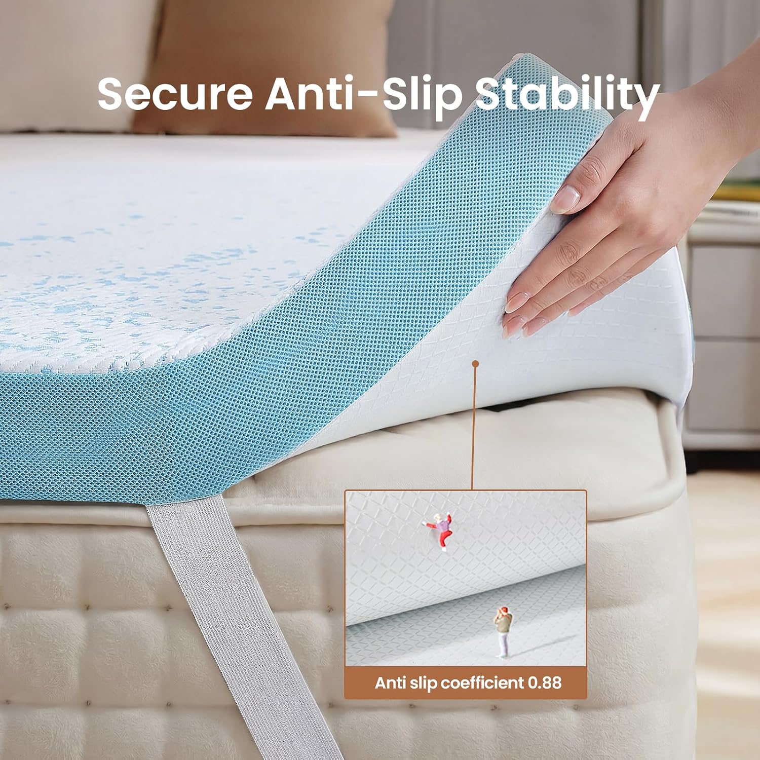 OhGeni 3 Inch Cooling Twin XL Gel Memory Foam Mattress Topper Pad, Soft Bed Cover with Anti-Slip Base, Zipper & Straps, Extra Comfort & Back,…