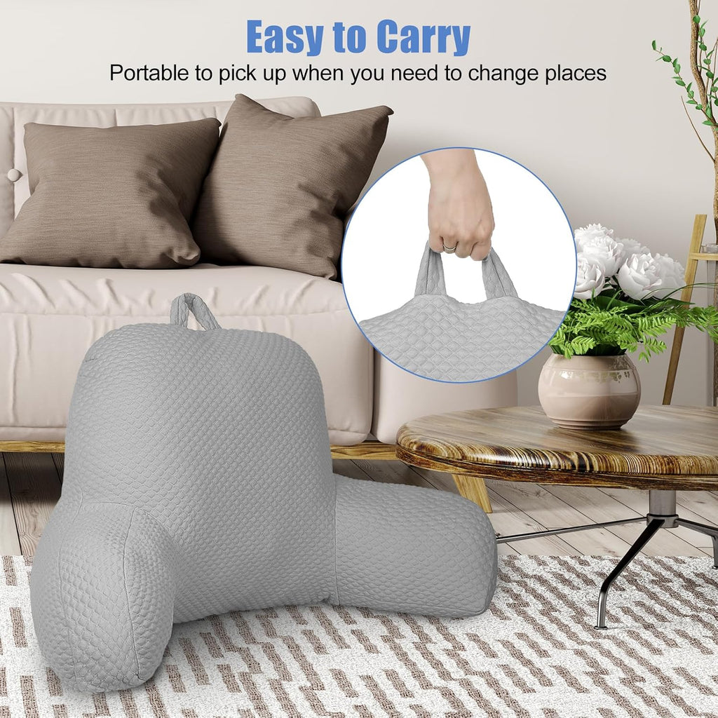 Reading Pillow, Ice Silk Bean Back Support Pillow for Bed Sitting Up, Large Bed Rest Pillow with Arms for Adults, Back Support Pillow for…