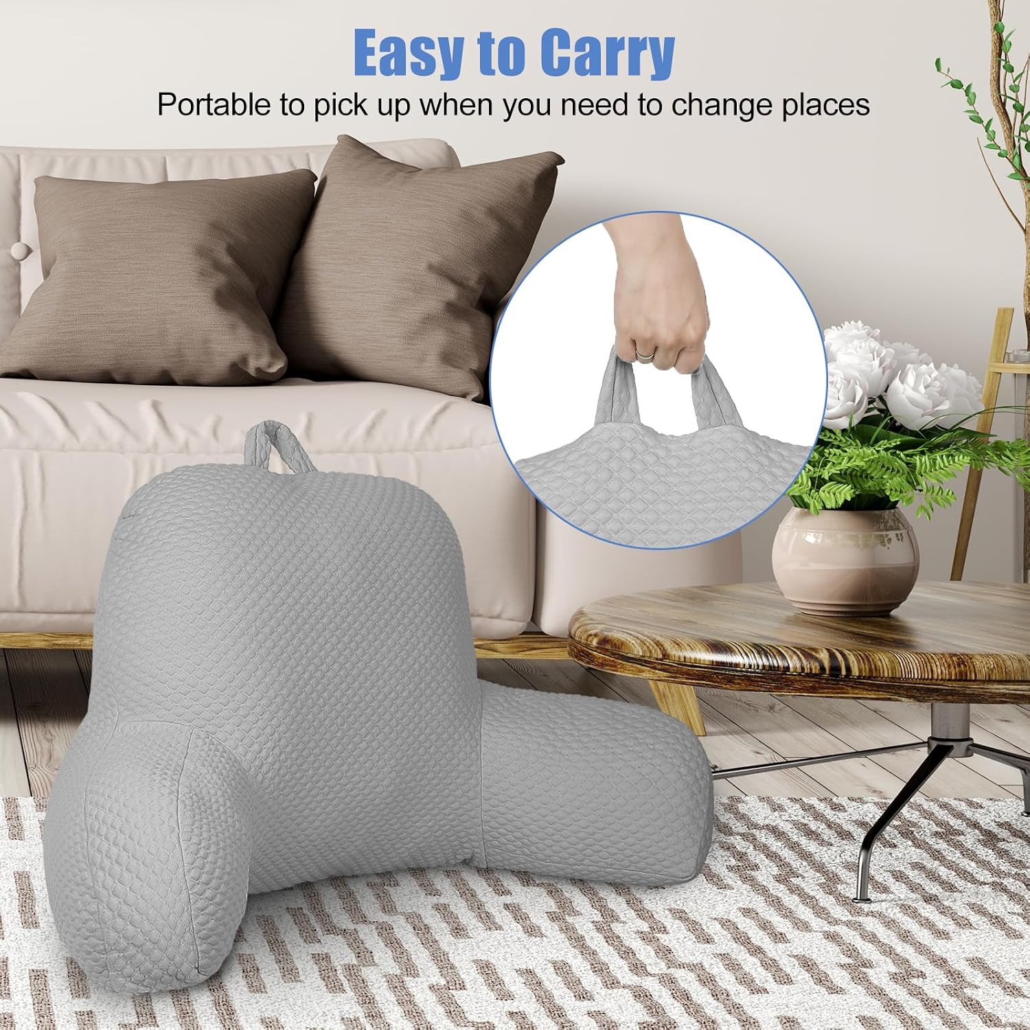 Reading Pillow, Ice Silk Bean Back Support Pillow for Bed Sitting Up, Large Bed Rest Pillow with Arms for Adults, Back Support Pillow for…