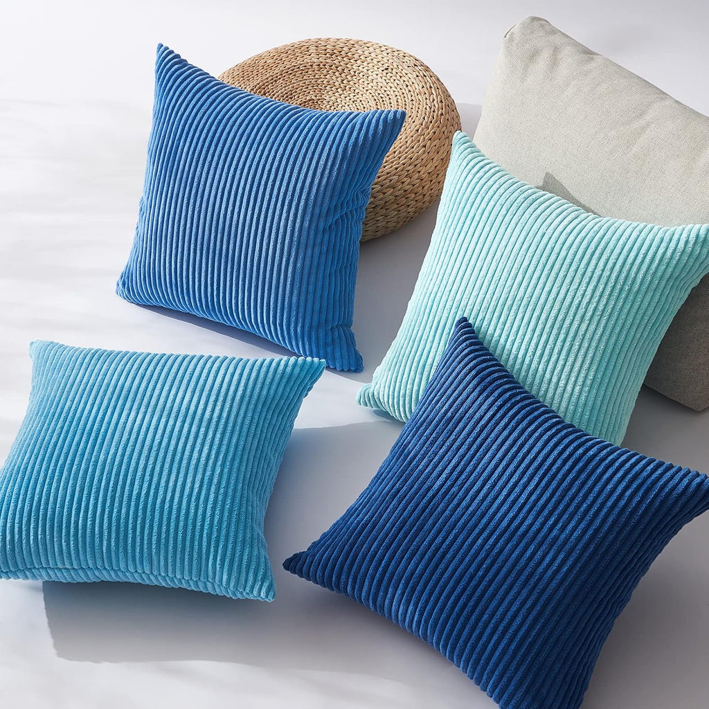 Topfinel Euro Shams Decorative Throw Pillow Covers 26x26 Inch Set of 4, Soft Accent Corduroy Striped Blue Gradient Color Large Cushion Cover…
