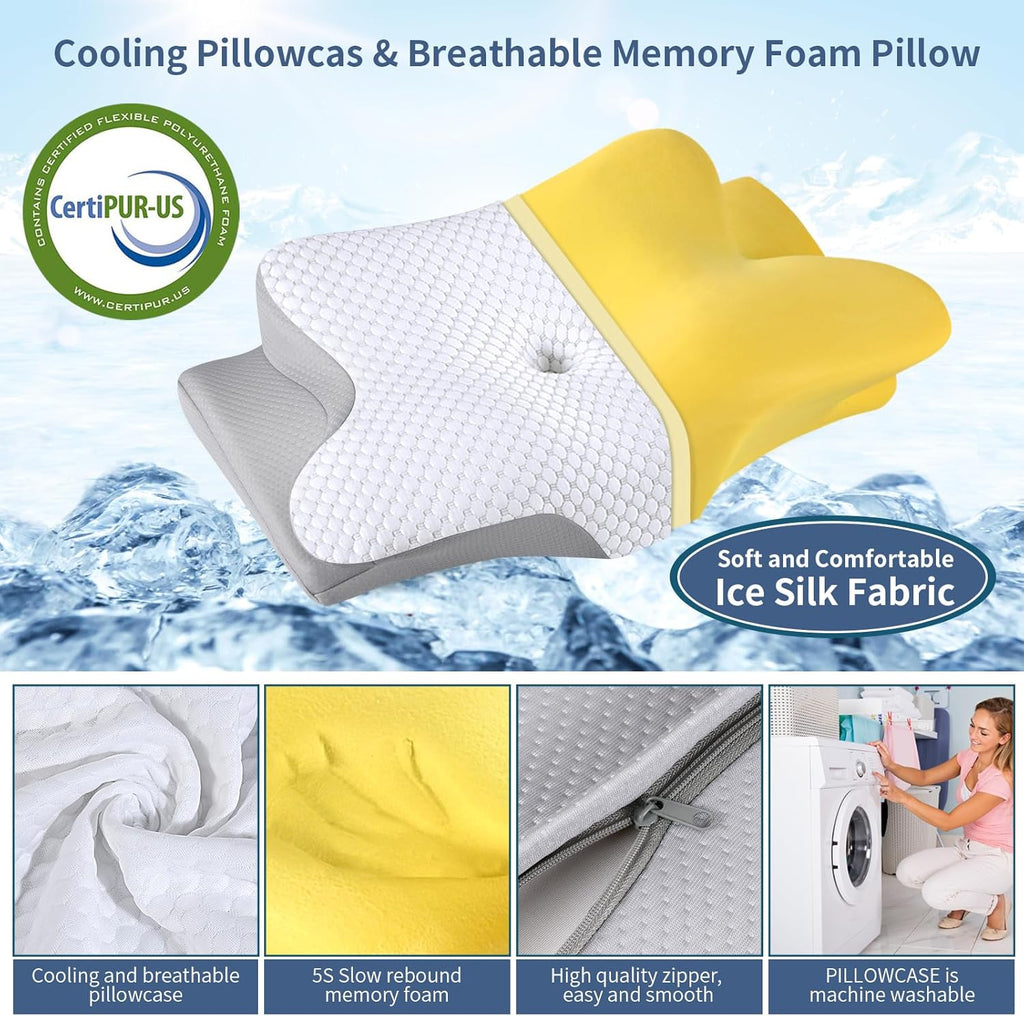 Bespillow Cervical Neck Pillow for, Ergonomic Contour Pillow, Orthopedic Memory Foam Neck Support Pillow for Side, Back & Stomach Sleepers…