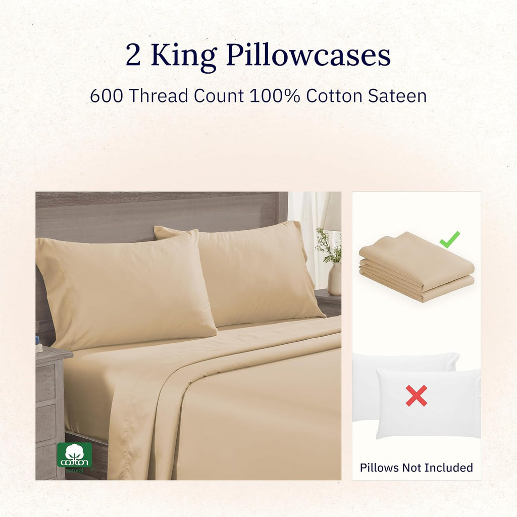CaliforniaDesignDen California Design Den Luxuriously Soft 600 Thread Count, 100% Cotton, Crisp King Pillowcases Set of 2, Fits King Size P…
