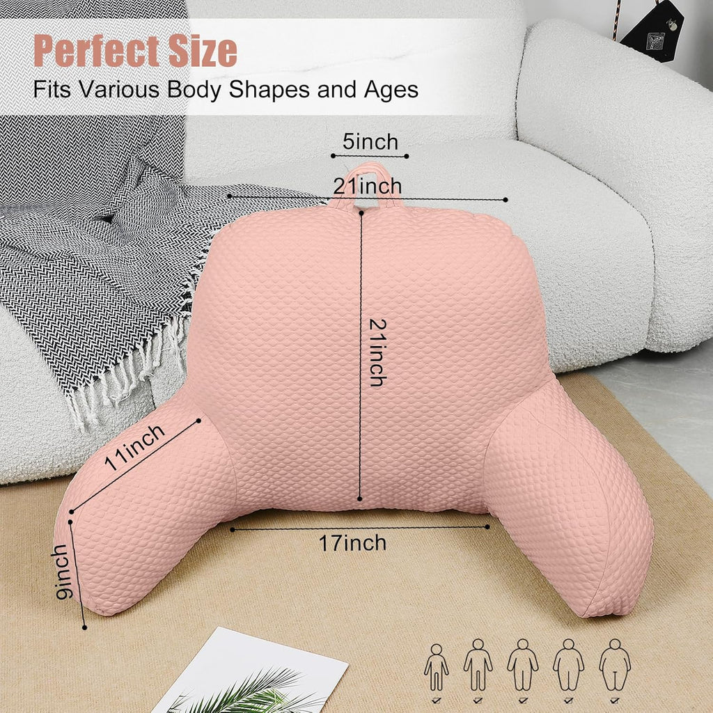 Reading Pillow, Ice Silk Bean Back Support Pillow for Bed Sitting Up, Large Bed Rest Pillow with Arms for Adults, Back Support Pillow for…