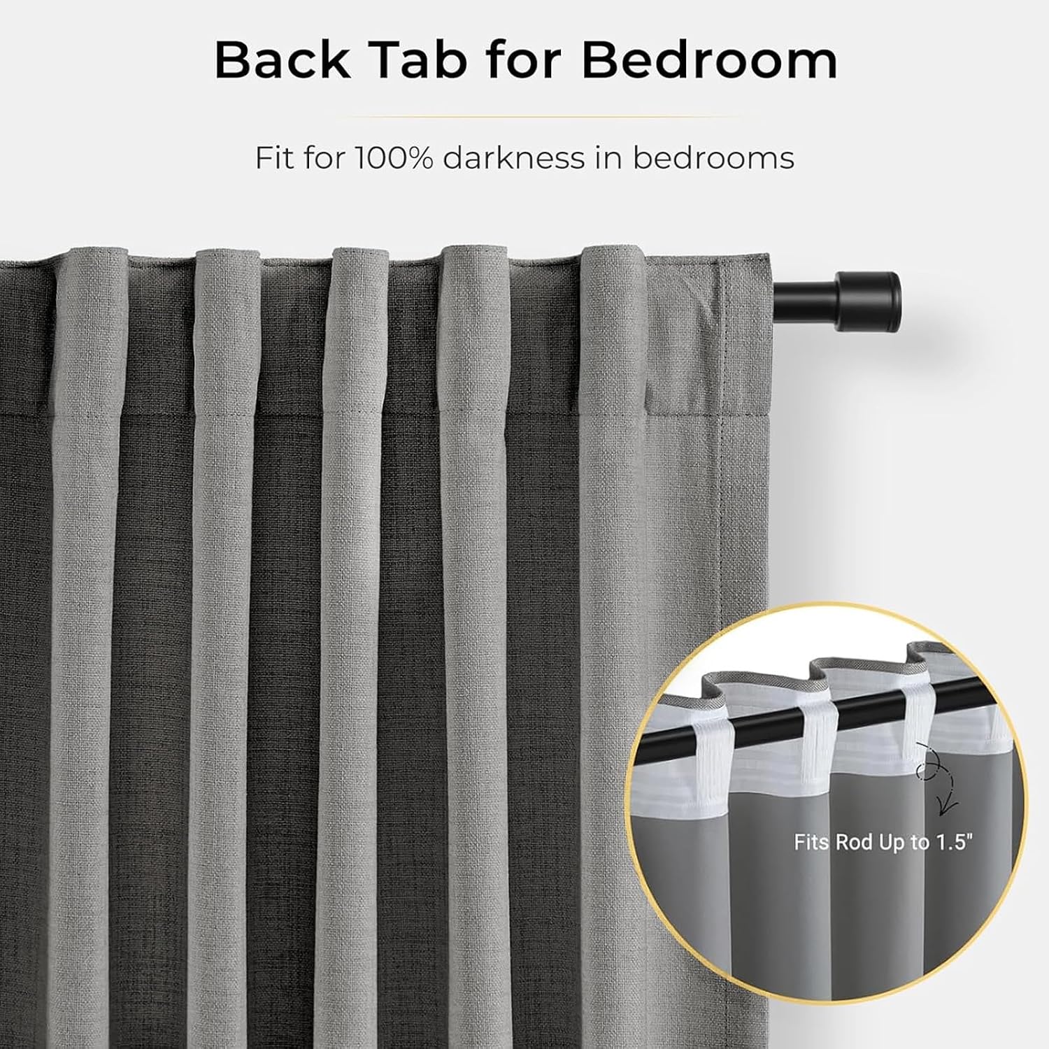 INOVADAY 100% Blackout Curtains for Bedroom, Black Out Curtains 108 Inch Long, Clip Rings Linen Blackout Drapes, Thermal Insulated Room…