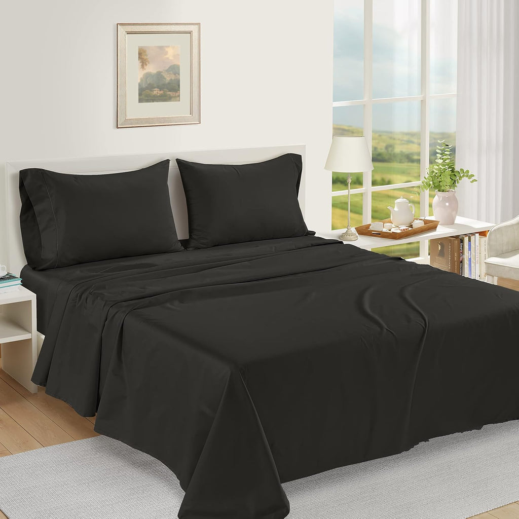 LaneLinen LANE LINEN Pillows Queen Size Set of 2, Soft 100% Egyptian Cotton, Cool & Smooth Pillow Cases - Black Cotton Black