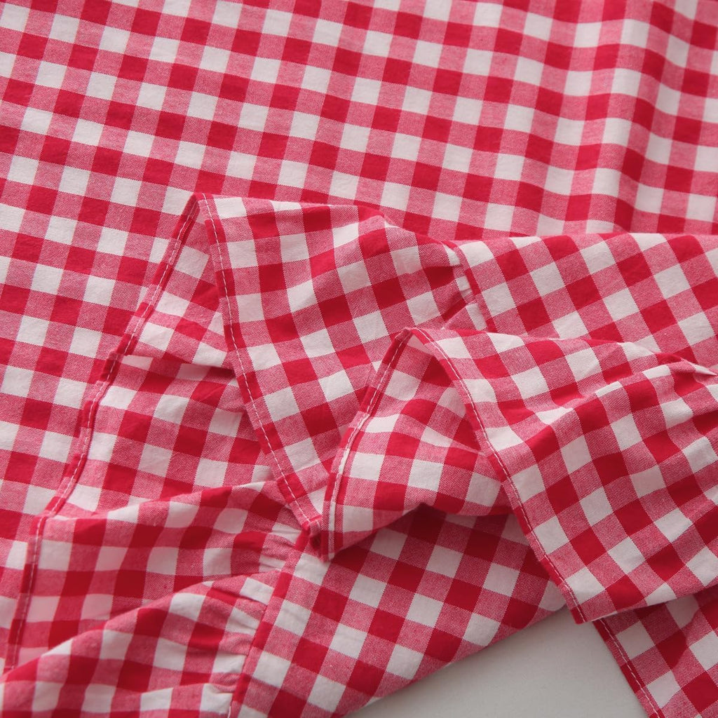 Silnuo Gingham Ruffle Body Pillow Cover, Washed Cotton Red/White Plaid Checkered Long Pillowcase Vintage Pillow Sham-20" x 54" Cotton Red