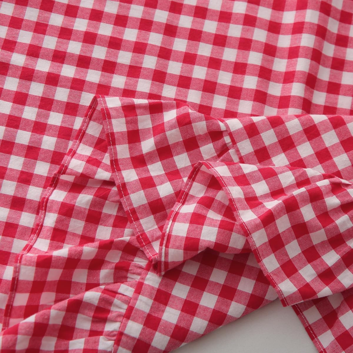 Silnuo Gingham Ruffle Body Pillow Cover, Washed Cotton Red/White Plaid Checkered Long Pillowcase Vintage Pillow Sham-20" x 54" Cotton Red