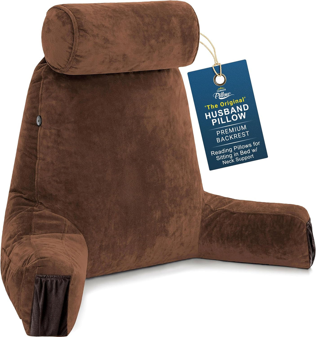 HusbandPillow Husband Pillow Medium Reading Pillow with Arms - 23" Backrest for Sitting Up in Bed - Firm Support Bed Rest Pillow for Adults…