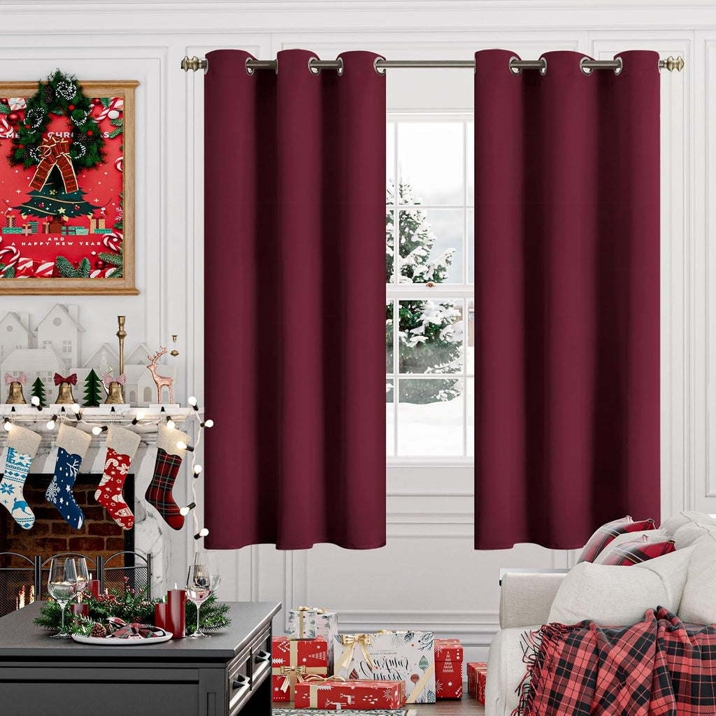 YoungsTex Burgundy Blackout Curtains 68 Inches Long for Bedroom - Thermal Insulated Window Drapes with Grommet Room Darkening Christmas Dec…