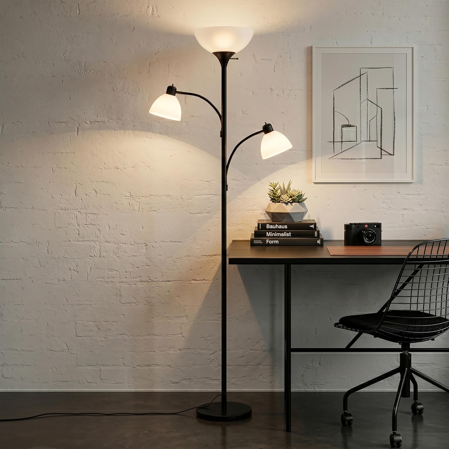 Brightech Sky Dome Double LED Floor Lamp, Torchiere Super Bright Floor Lamp with 2 Reading Lamps for Living Rooms & Offices - Dimmable…