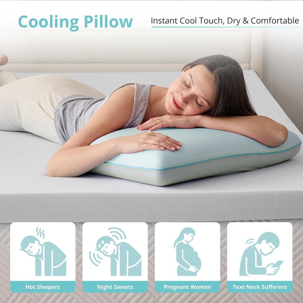 Gelsea Cooling Gel Memory Foam Pillow - Reversible Design, Neck Support for Side, Back, Stomach Sleepers, Standard Size, Removable & Machin…