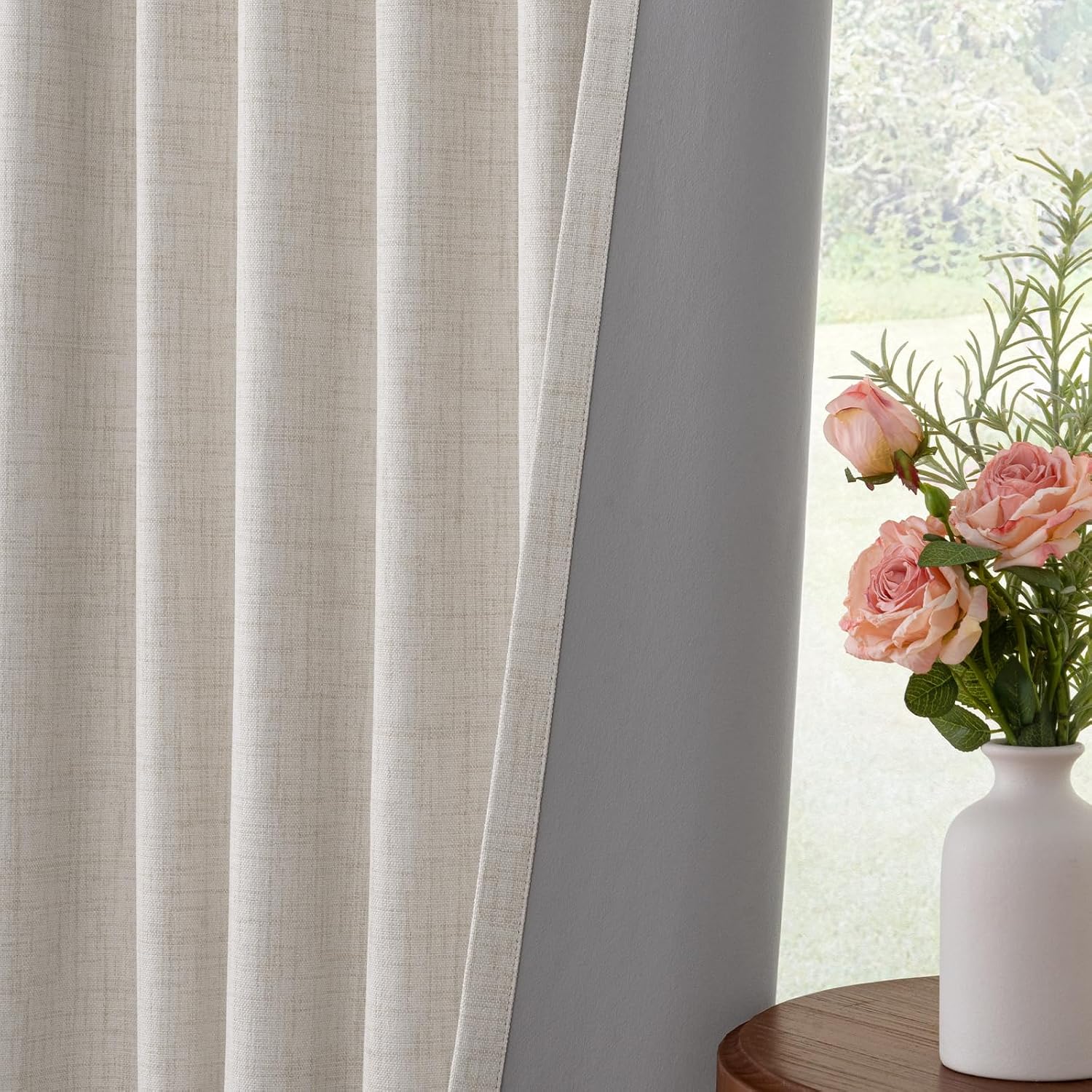 INOVADAY 100% Blackout Curtains for Bedroom, Black Out Curtains 90 Inch Long, Clip Rings Linen Blackout Drapes, Thermal Insulated Room…