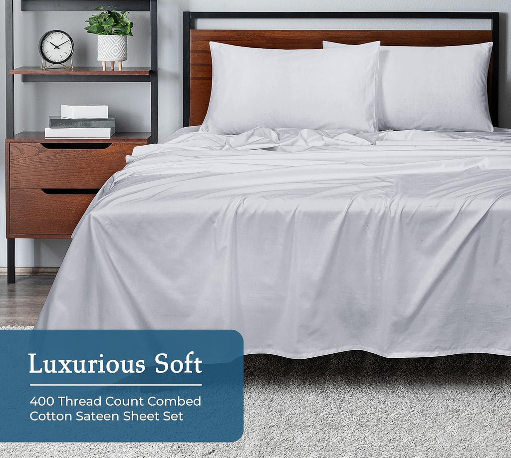 Royalelinens ROYALE LINENS 400 Thread Count 100% American Grown Cotton 3 Piece Sateen Twin Sheet Set - 1 Fitted Sheet, 1 Flat Sheet, 1 Pill…