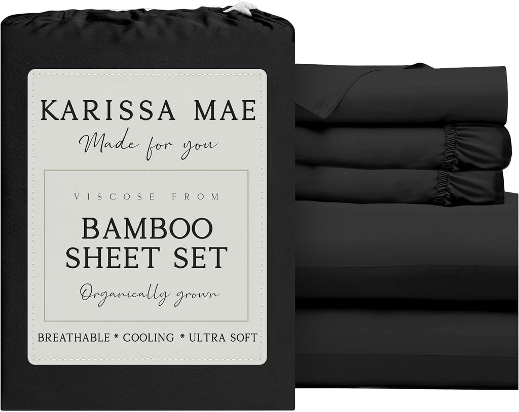 KARISSA MAE Pure Viscose from Bamboo Split King Size Sheet Set | 100% FSC Certified | Luxuriously Soft | Cooling | 18" Deep Pocket…