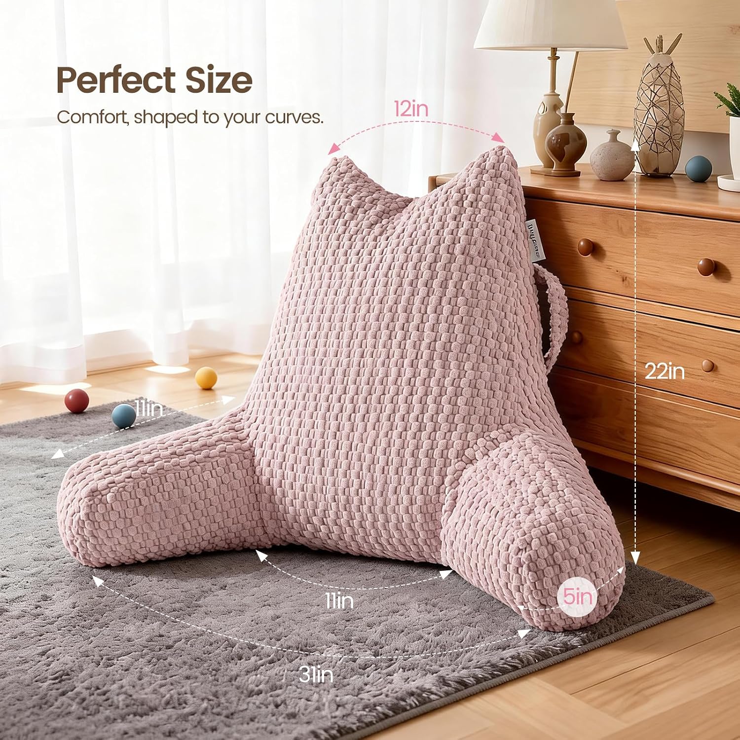 Yagamo Standard Reading Pillow for Bed Sitting Up, Backrest Pillow with Shredded Memory Foam Filling, Back Support Cushion, Bed Rest…